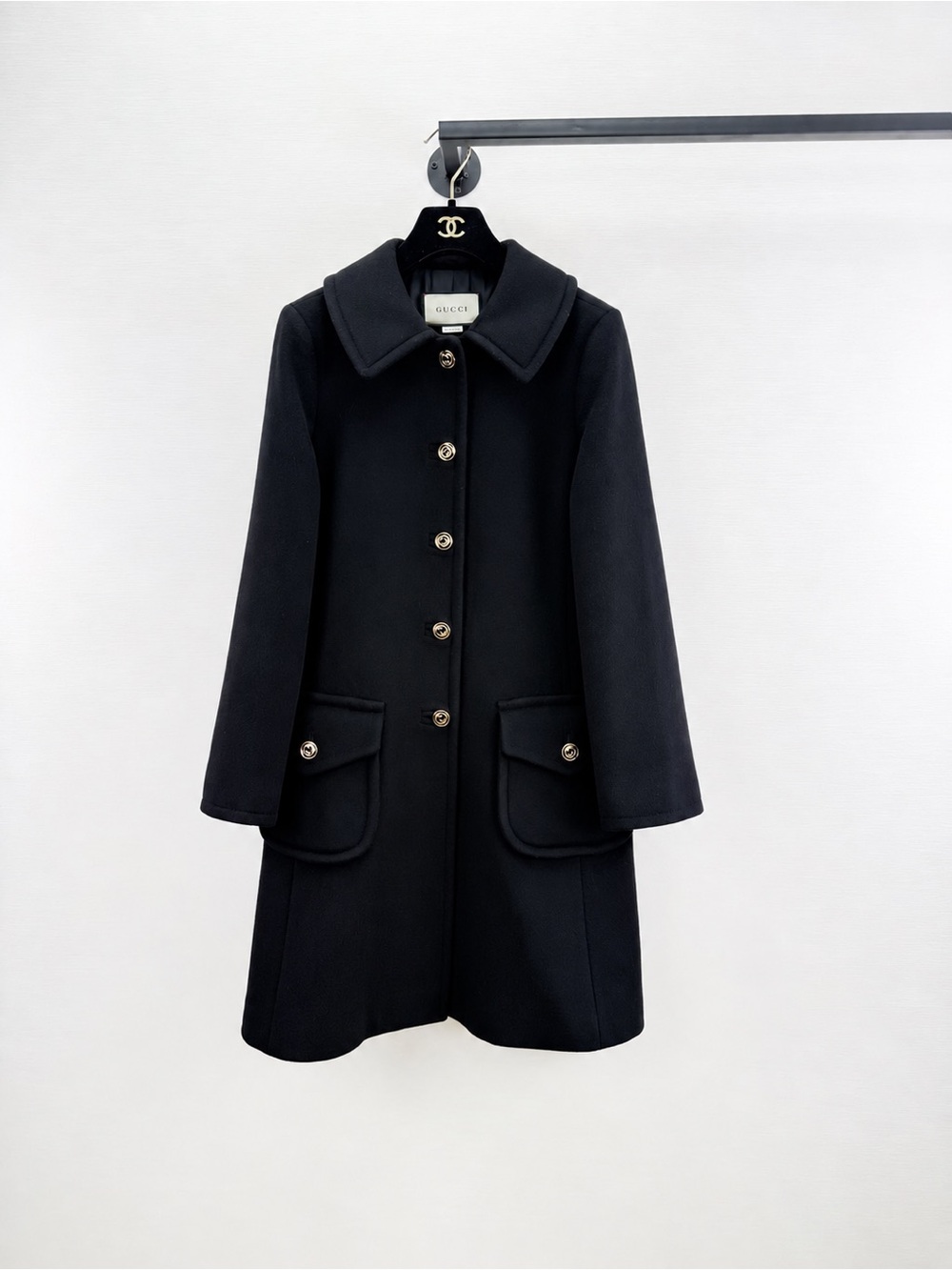 Gucci Black Wool Button-Front Pea Coat